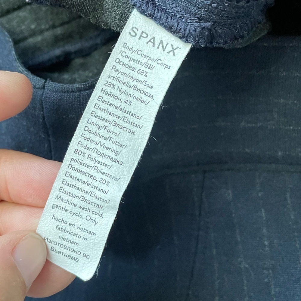 SPANX PerfectFit Ponte Slim Straight Pant in Navy Pinstripe Pull-on pants sz L - Picture 11 of 12